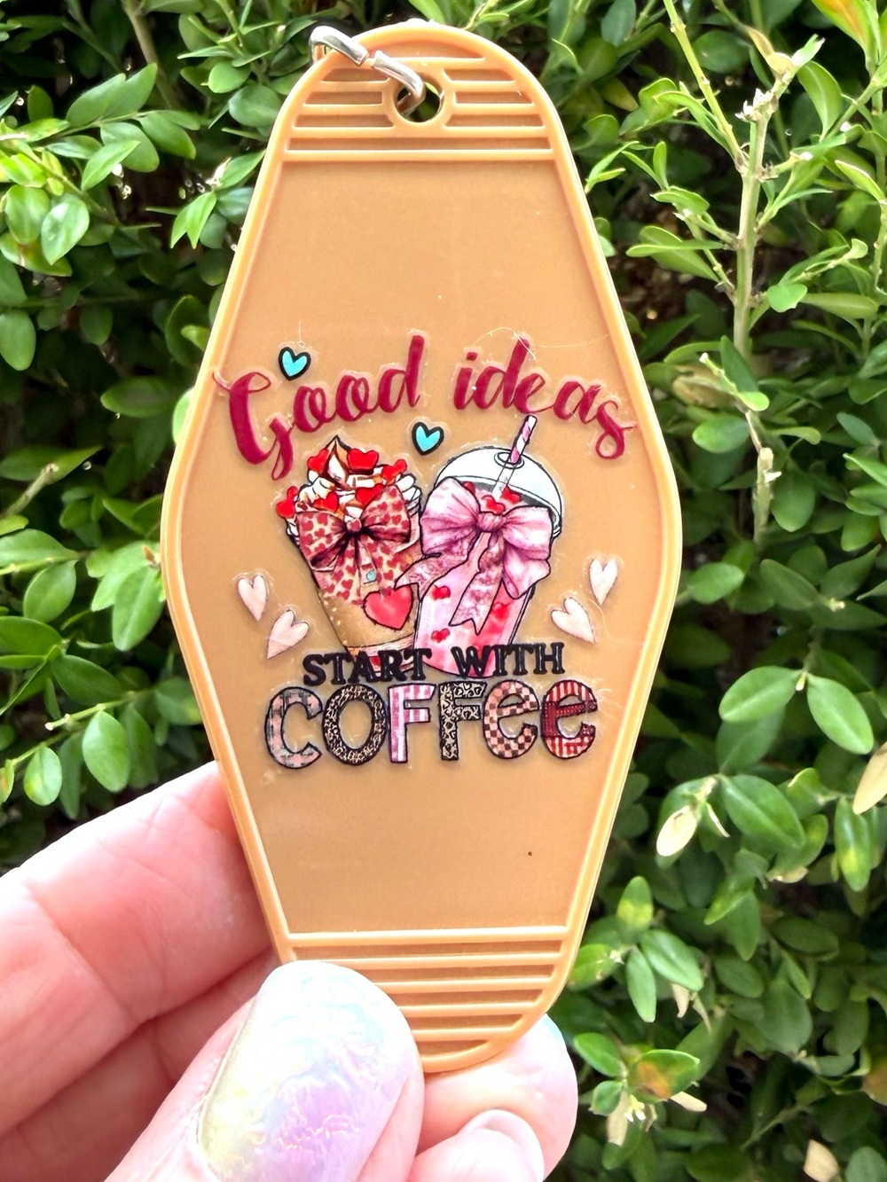 Vintage style motel key 3.5” keychain feminine coffee-themed gift idea